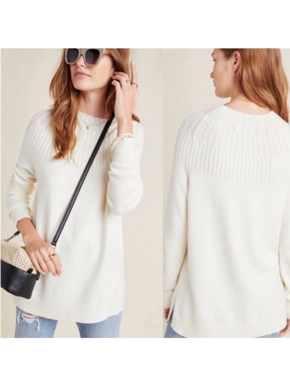 ANTHROPOLOGIE Ivory Welford Tunic Sweater Size Small